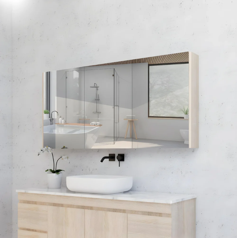 RIVA GENEVA FLAT Light Oak Mirror Shaving Cabinet 1500mm