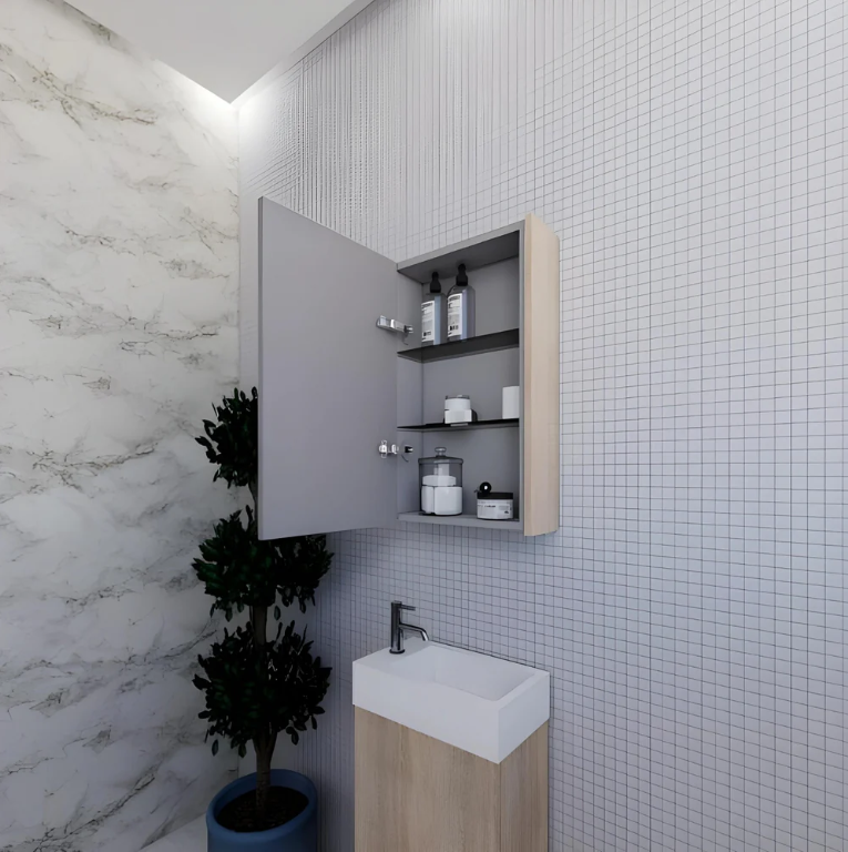 RIVA GENEVA FLAT Light Oak Mirror Shaving Cabinet 450mm