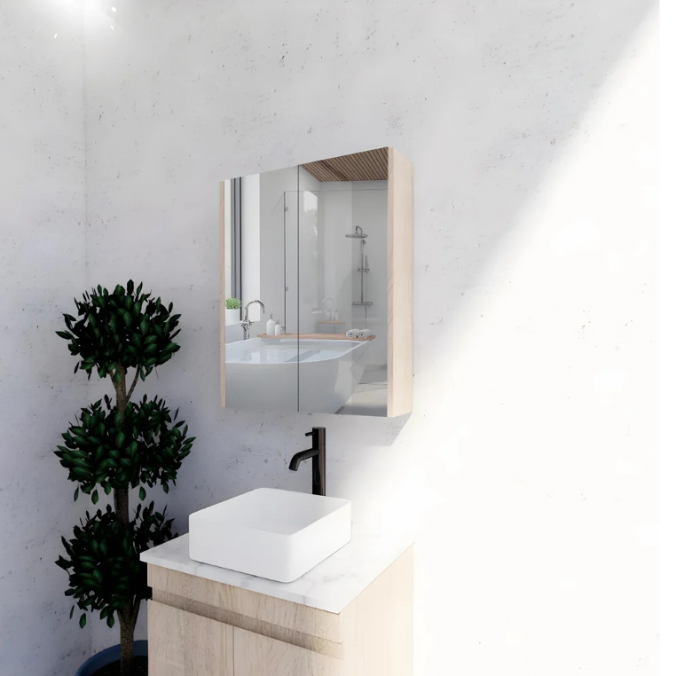 RIVA GENEVA FLAT Light Oak Mirror Shaving Cabinet 600mm