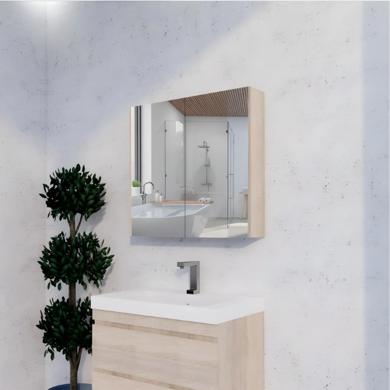 RIVA GENEVA FLAT Light Oak Mirror Shaving Cabinet 750mm