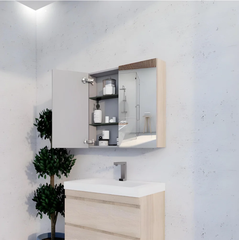 RIVA GENEVA FLAT Light Oak Mirror Shaving Cabinet 750mm