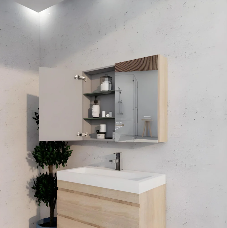 RIVA GENEVA FLAT Light Oak Mirror Shaving Cabinet 900mm