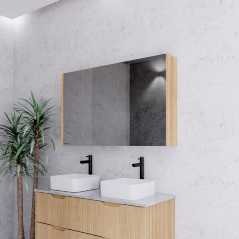 RIVA GENEVA FLUTED American Oak Mirror Shaving Cabinet 1200mm