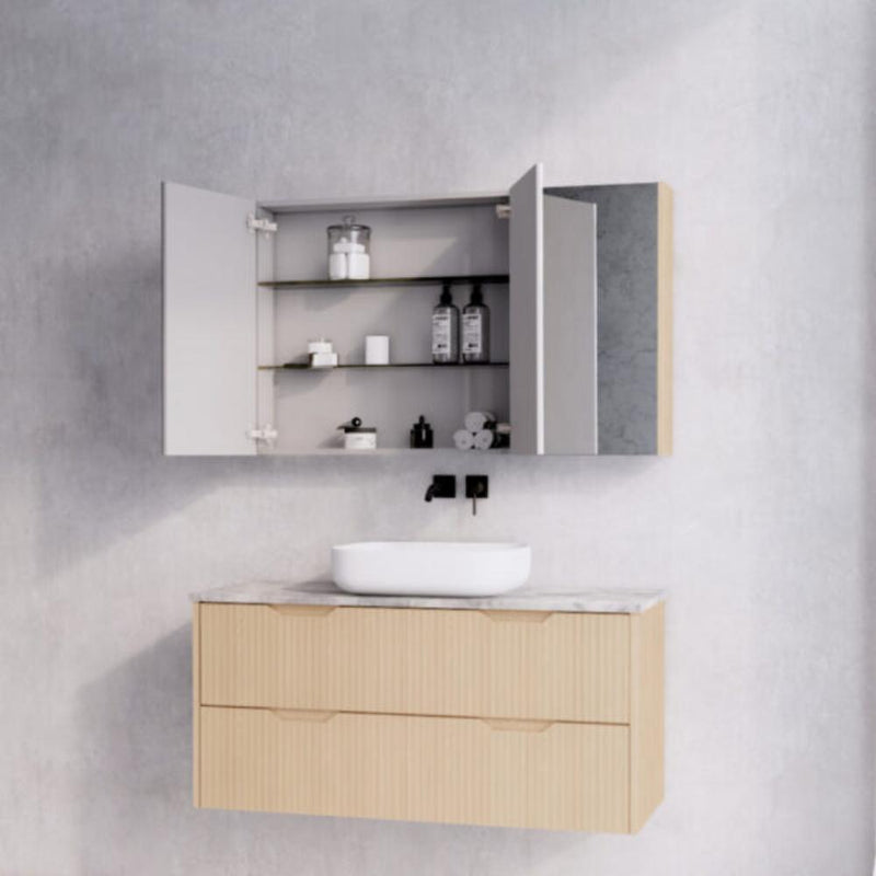 RIVA GENEVA FLUTED American Oak Mirror Shaving Cabinet 1200mm