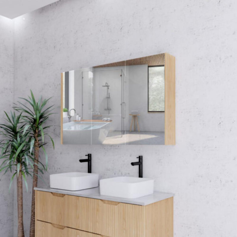 RIVA GENEVA FLUTED American Oak Mirror Shaving Cabinet 1200mm