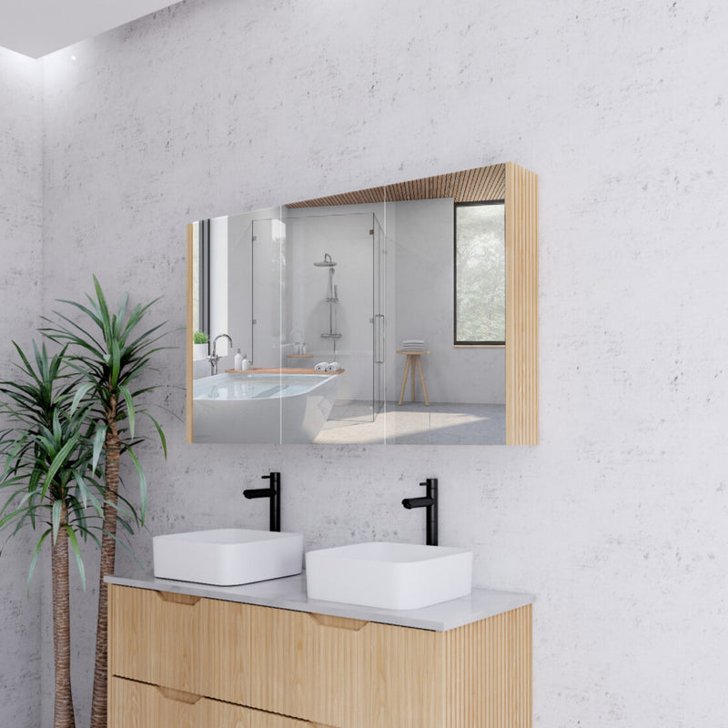 RIVA GENEVA FLUTED American Oak Mirror Shaving Cabinet 1200mm