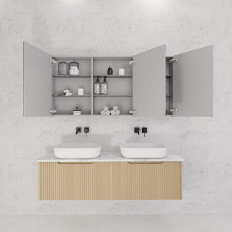 RIVA GENEVA FLUTED American Oak Mirror Shaving Cabinet 1500mm