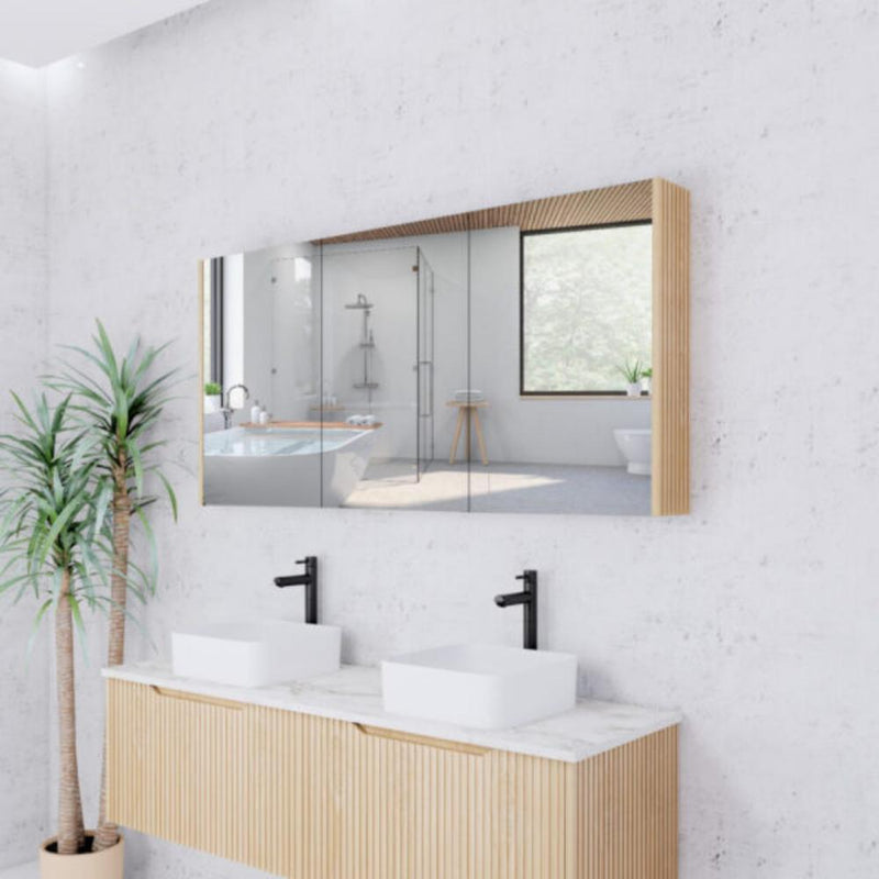 RIVA GENEVA FLUTED American Oak Mirror Shaving Cabinet 1500mm