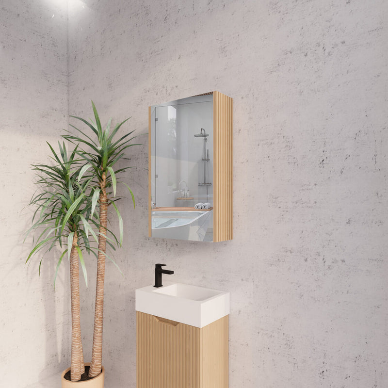 RIVA GENEVA FLUTED American Oak Mirror Shaving Cabinet 450mm