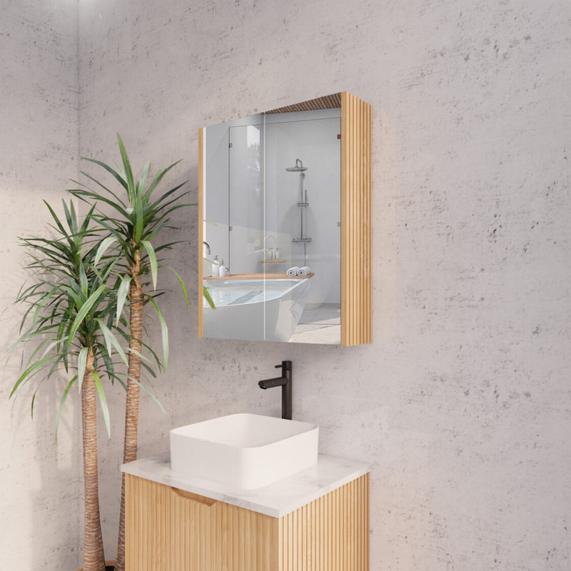 RIVA GENEVA FLUTED American Oak Mirror Shaving Cabinet 600mm
