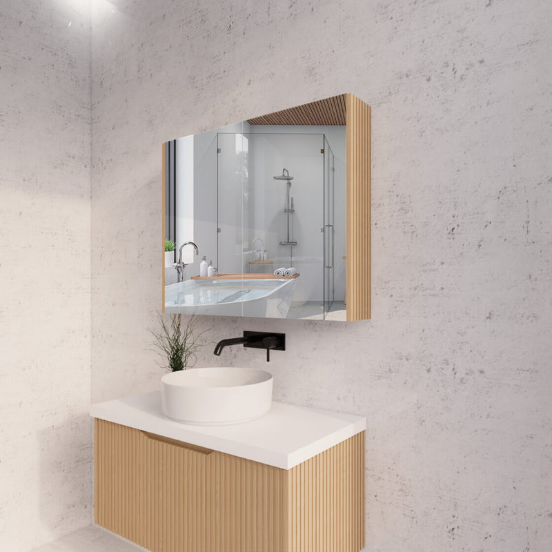 RIVA GENEVA FLUTED American Oak Mirror Shaving Cabinet 900mm