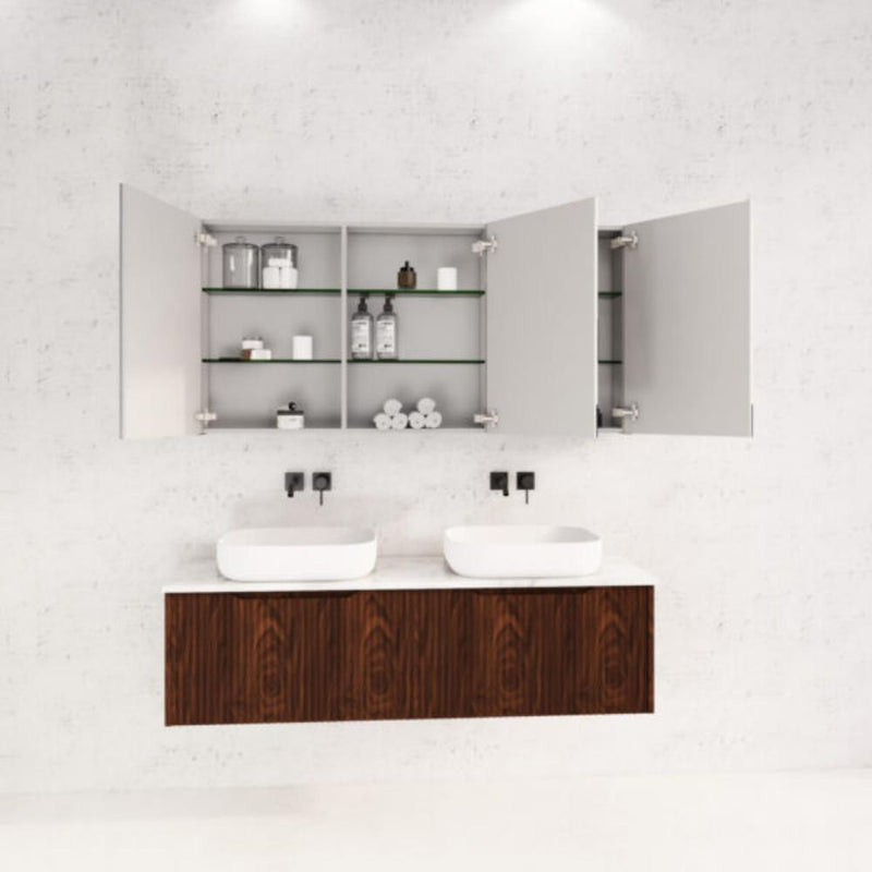 RIVA GENEVA FLUTED Brown Oak Mirror Shaving Cabinet 1500mm