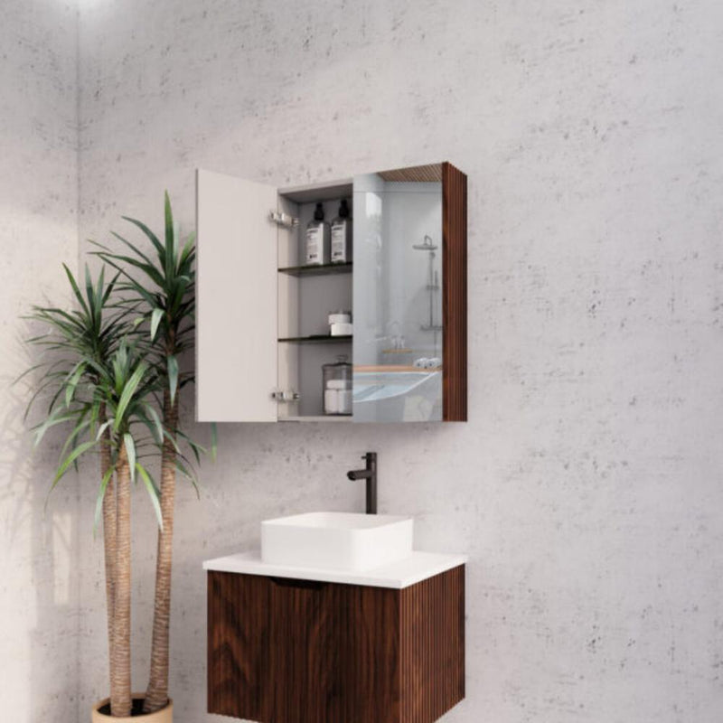 RIVA GENEVA FLUTED Brown Oak Mirror Shaving Cabinet 600mm