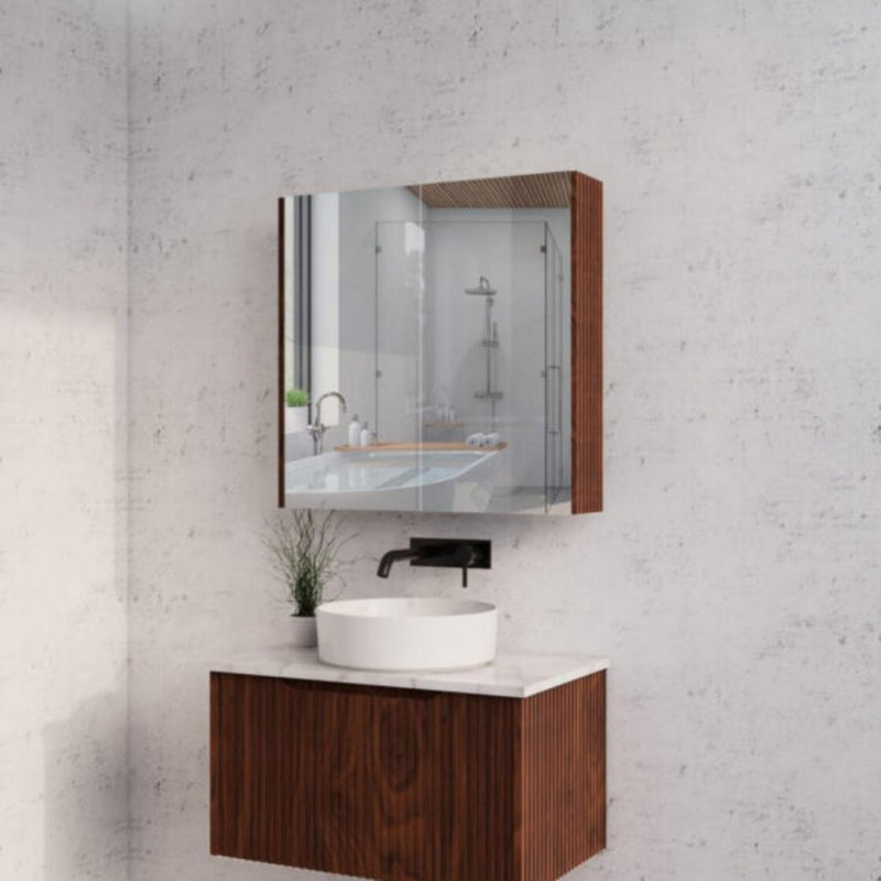RIVA GENEVA FLUTED Brown Oak Mirror Shaving Cabinet 750mm