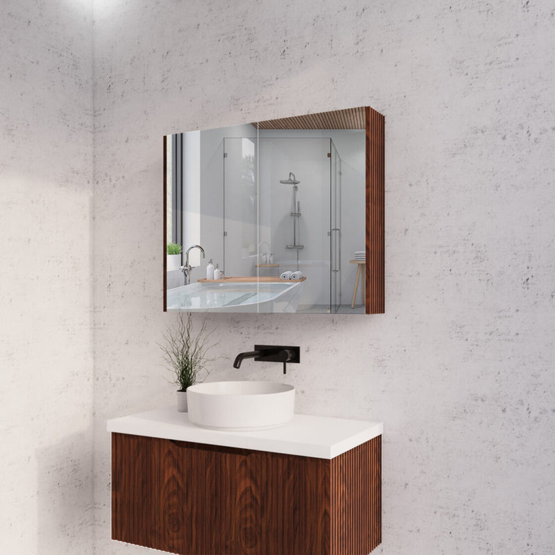 RIVA GENEVA FLUTED Brown Oak Mirror Shaving Cabinet 900mm