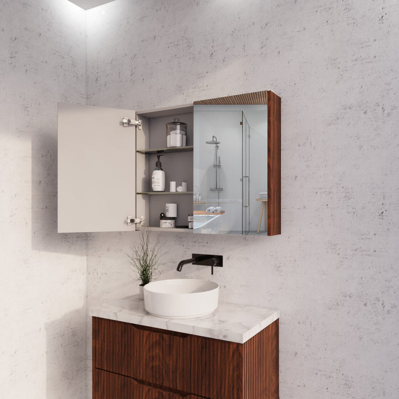 RIVA GENEVA FLUTED Brown Oak Mirror Shaving Cabinet 900mm