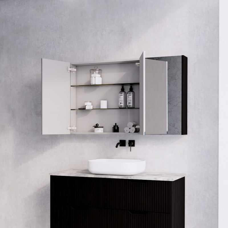 RIVA GENEVA FLUTED Matte Black Mirror Shaving Cabinet 1200mm