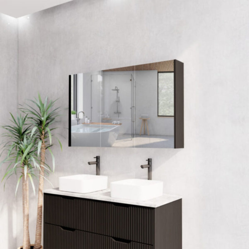 RIVA GENEVA FLUTED Matte Black Mirror Shaving Cabinet 1200mm