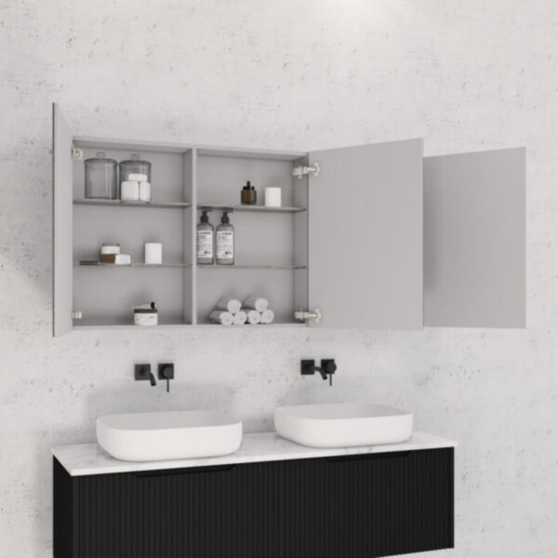 RIVA GENEVA FLUTED Matte Black Mirror Shaving Cabinet 1500mm
