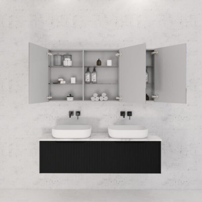 RIVA GENEVA FLUTED Matte Black Mirror Shaving Cabinet 1500mm