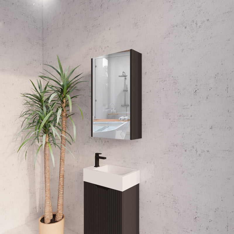 RIVA GENEVA FLUTED Matte Black Mirror Shaving Cabinet 450mm