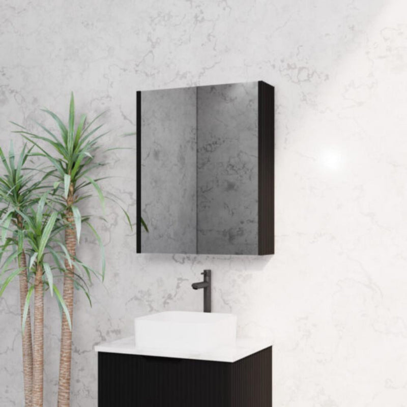 RIVA GENEVA FLUTED Matte Black Mirror Shaving Cabinet 600mm