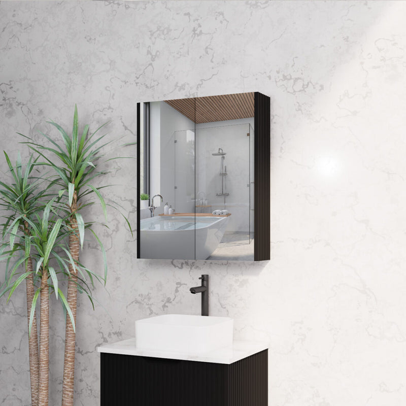 RIVA GENEVA FLUTED Matte Black Mirror Shaving Cabinet 600mm