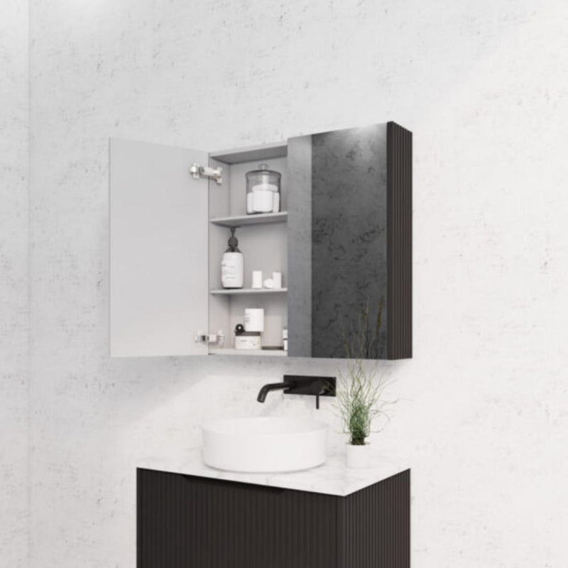 RIVA GENEVA FLUTED Matte Black Mirror Shaving Cabinet 750mm