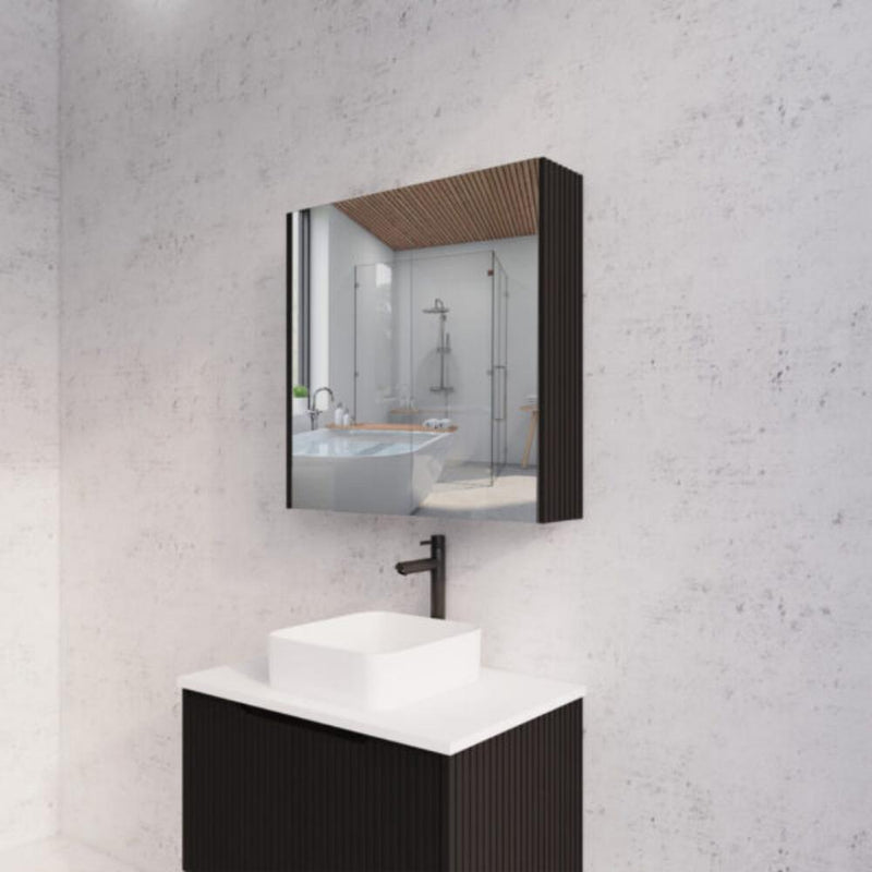 RIVA GENEVA FLUTED Matte Black Mirror Shaving Cabinet 750mm