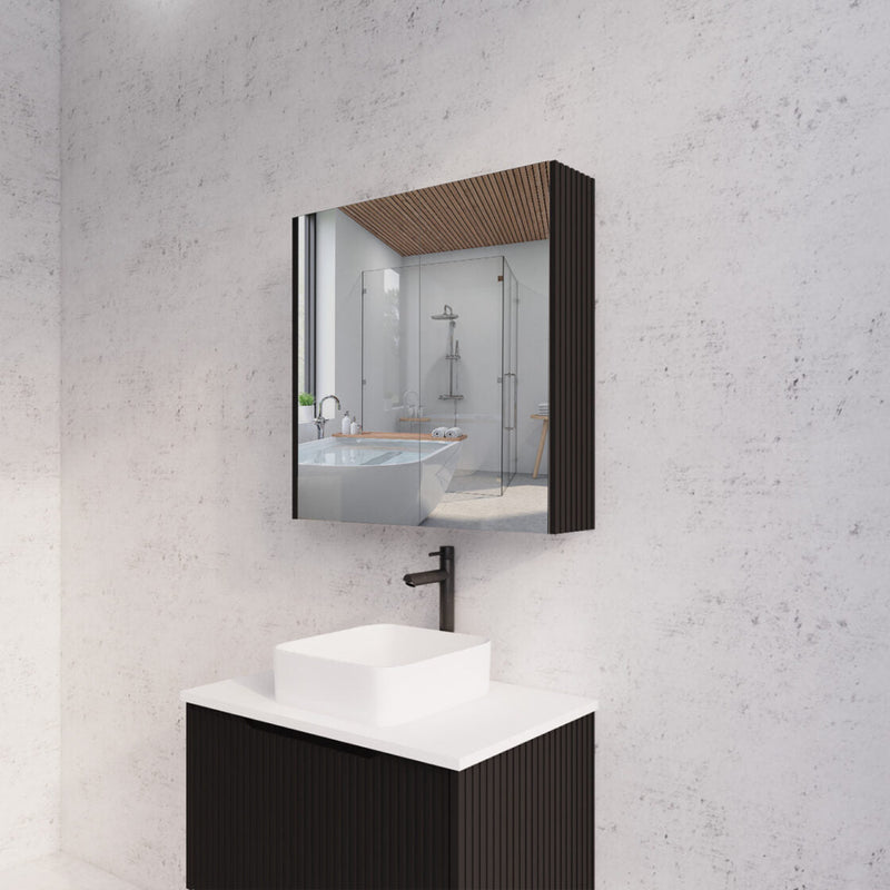 RIVA GENEVA FLUTED Matte Black Mirror Shaving Cabinet 750mm