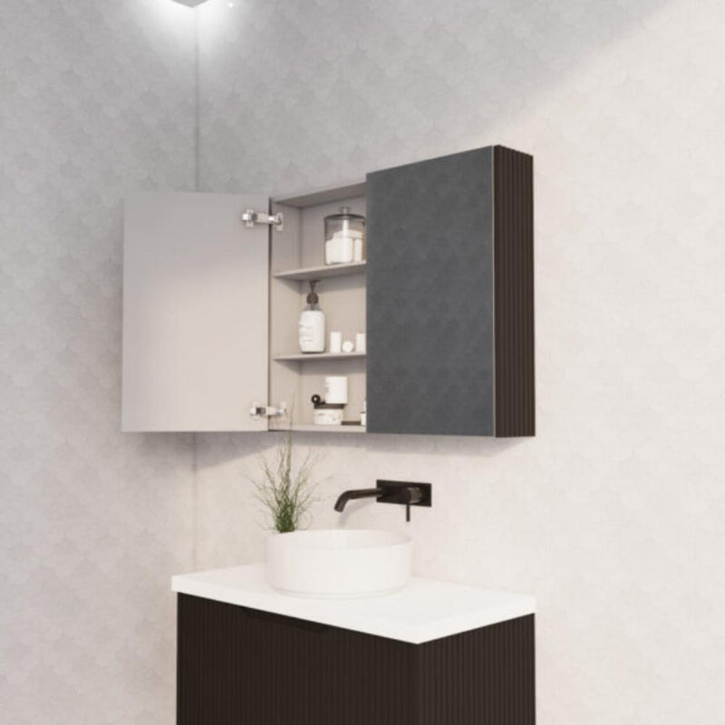 RIVA GENEVA FLUTED Matte Black Mirror Shaving Cabinet 900mm