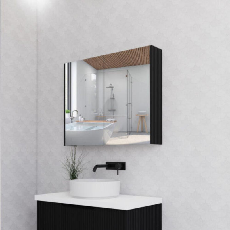 RIVA GENEVA FLUTED Matte Black Mirror Shaving Cabinet 900mm