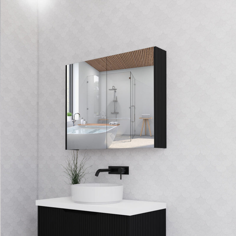 RIVA GENEVA FLUTED Matte Black Mirror Shaving Cabinet 900mm