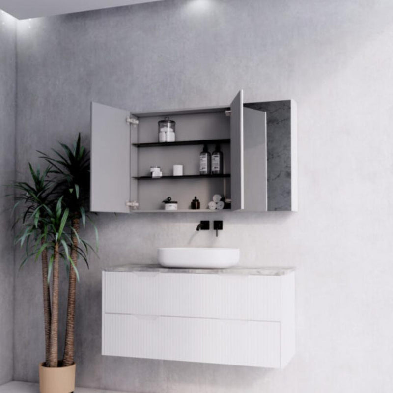 RIVA GENEVA FLUTED Matte White Mirror Shaving Cabinet 1200mm