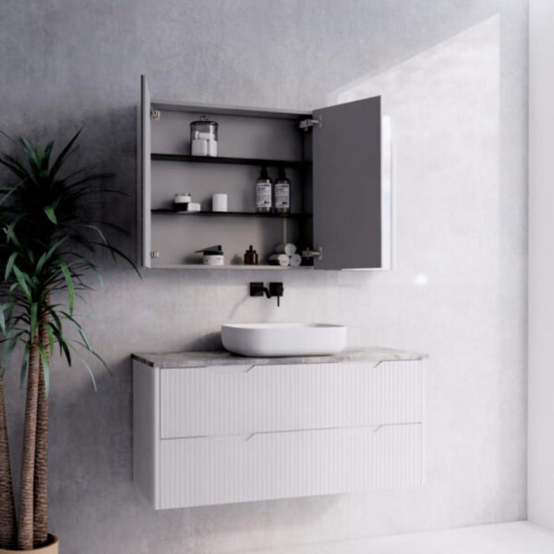 RIVA GENEVA FLUTED Matte White Mirror Shaving Cabinet 1200mm