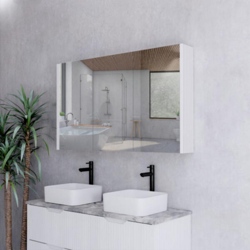 RIVA GENEVA FLUTED Matte White Mirror Shaving Cabinet 1200mm