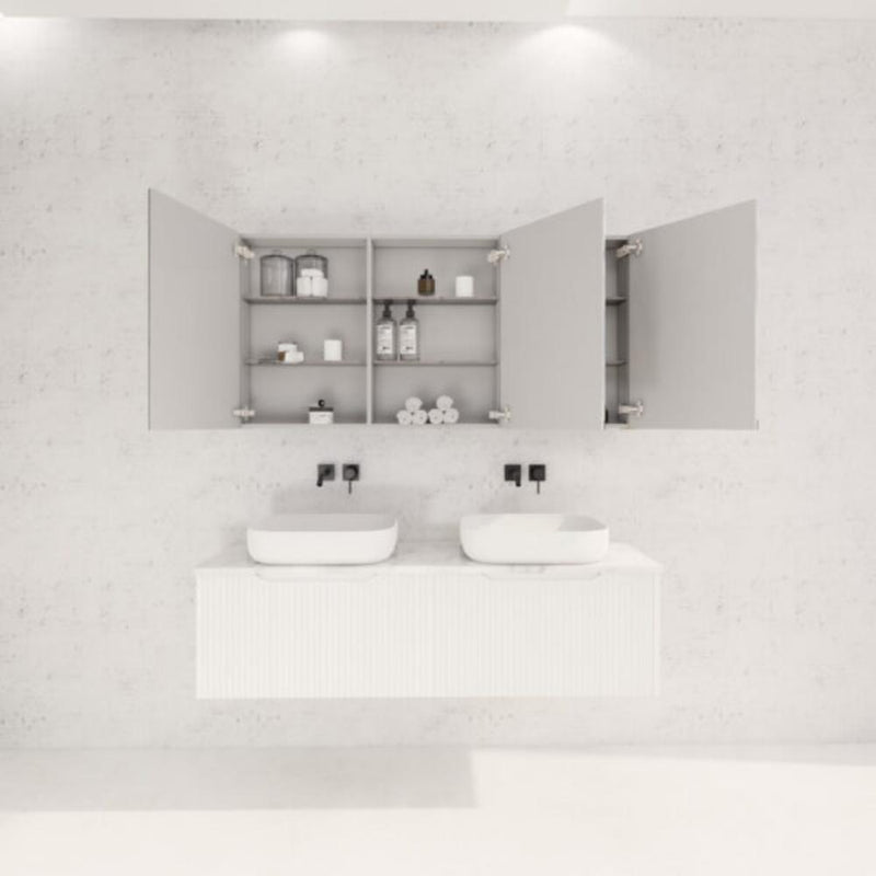 RIVA GENEVA FLUTED Matte White Mirror Shaving Cabinet 1500mm