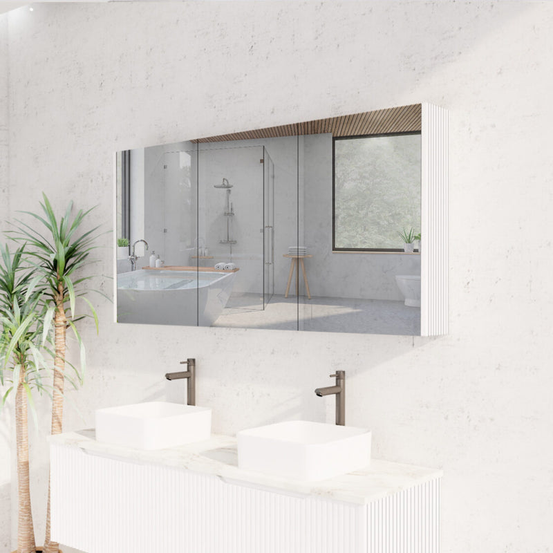 RIVA GENEVA FLUTED Matte White Mirror Shaving Cabinet 1500mm