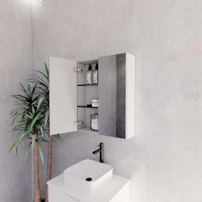 RIVA GENEVA FLUTED Matte White Mirror Shaving Cabinet 600mm