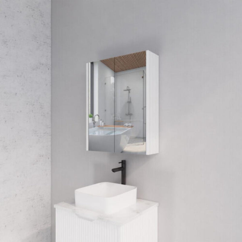 RIVA GENEVA FLUTED Matte White Mirror Shaving Cabinet 600mm