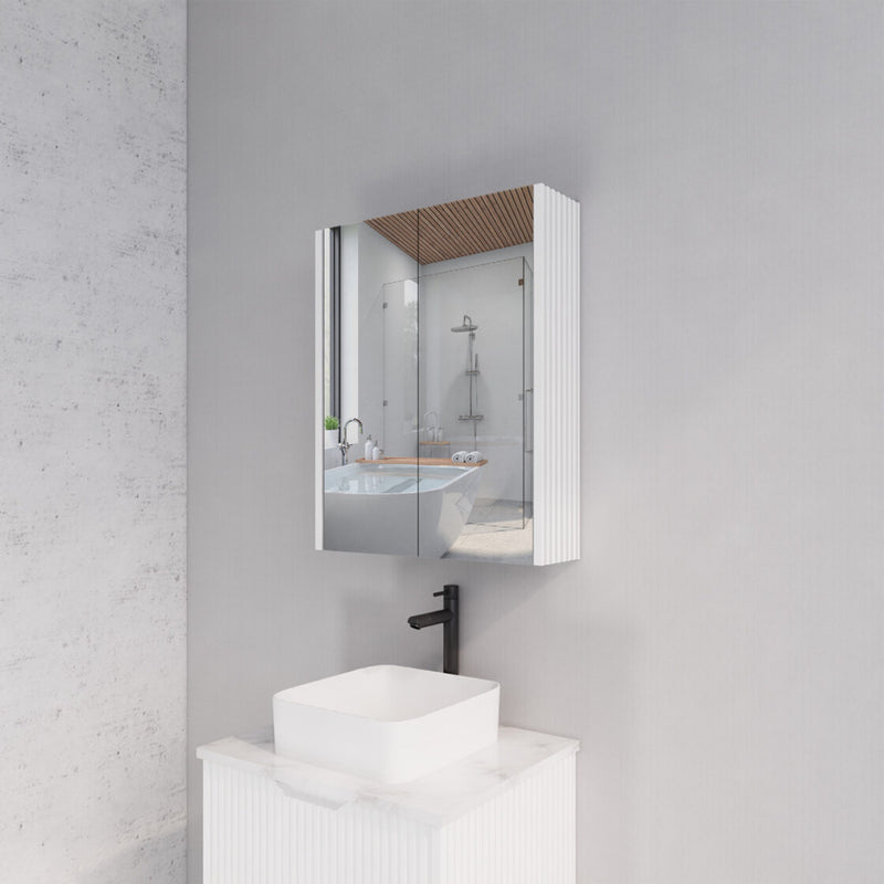 RIVA GENEVA FLUTED Matte White Mirror Shaving Cabinet 600mm