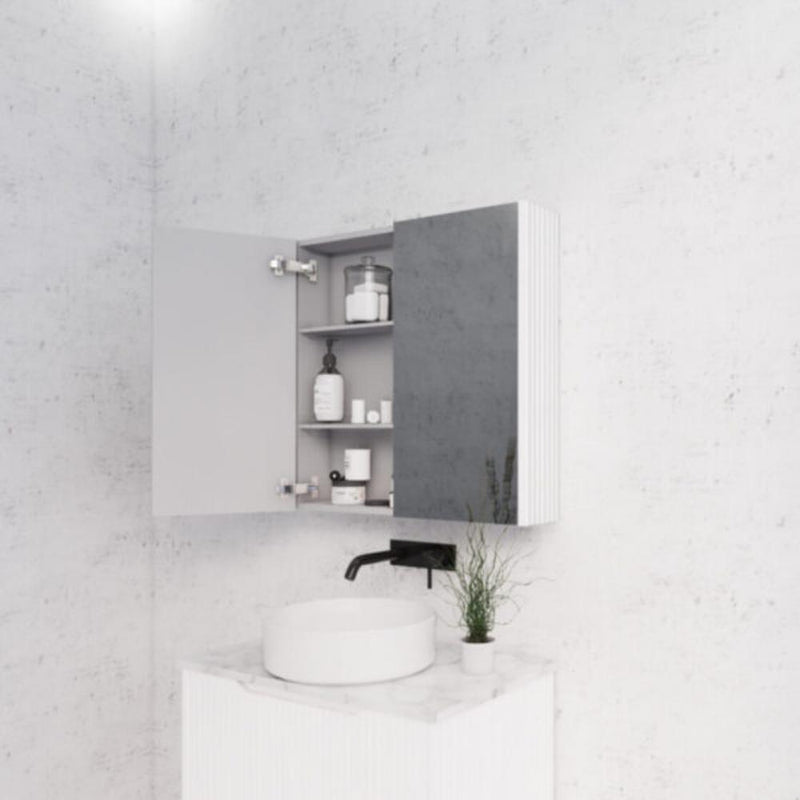 RIVA GENEVA FLUTED Matte White Mirror Shaving Cabinet 750mm