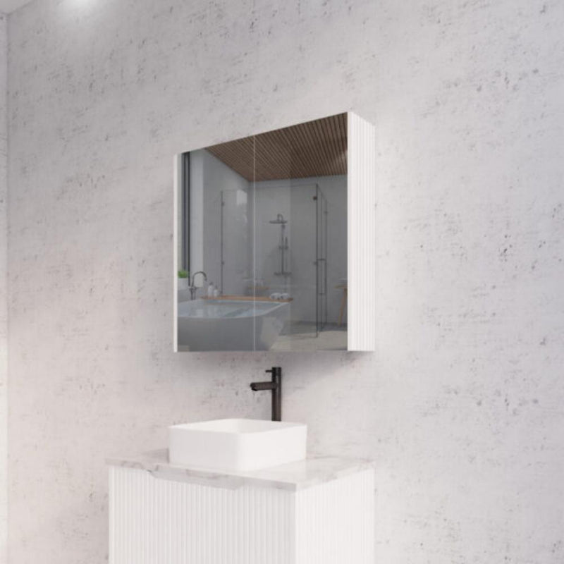 RIVA GENEVA FLUTED Matte White Mirror Shaving Cabinet 750mm
