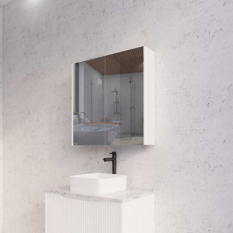 RIVA GENEVA FLUTED Matte White Mirror Shaving Cabinet 750mm