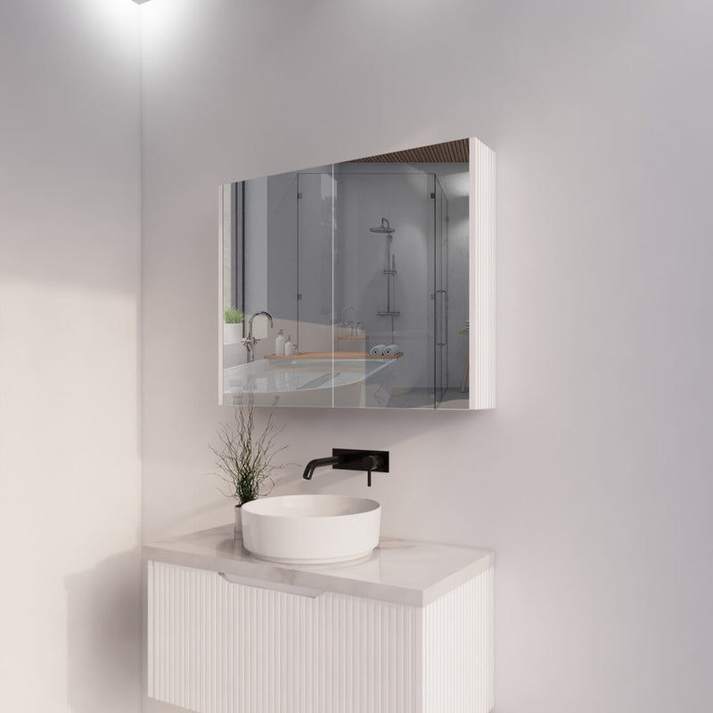 RIVA GENEVA FLUTED Matte White Mirror Shaving Cabinet 900mm