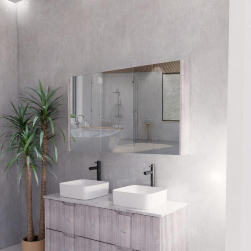 RIVA GENEVA FLUTED White Oak Mirror Shaving Cabinet 1200mm