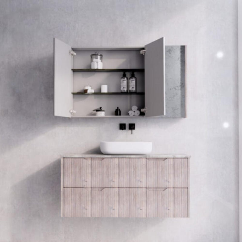 RIVA GENEVA FLUTED White Oak Mirror Shaving Cabinet 1200mm