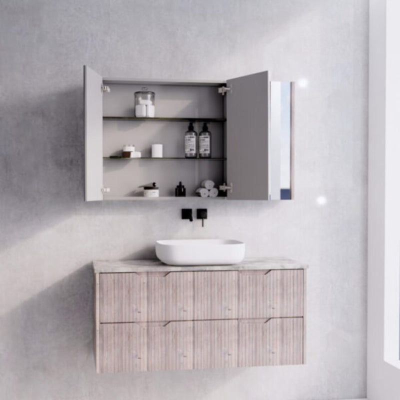 RIVA GENEVA FLUTED White Oak Mirror Shaving Cabinet 1200mm