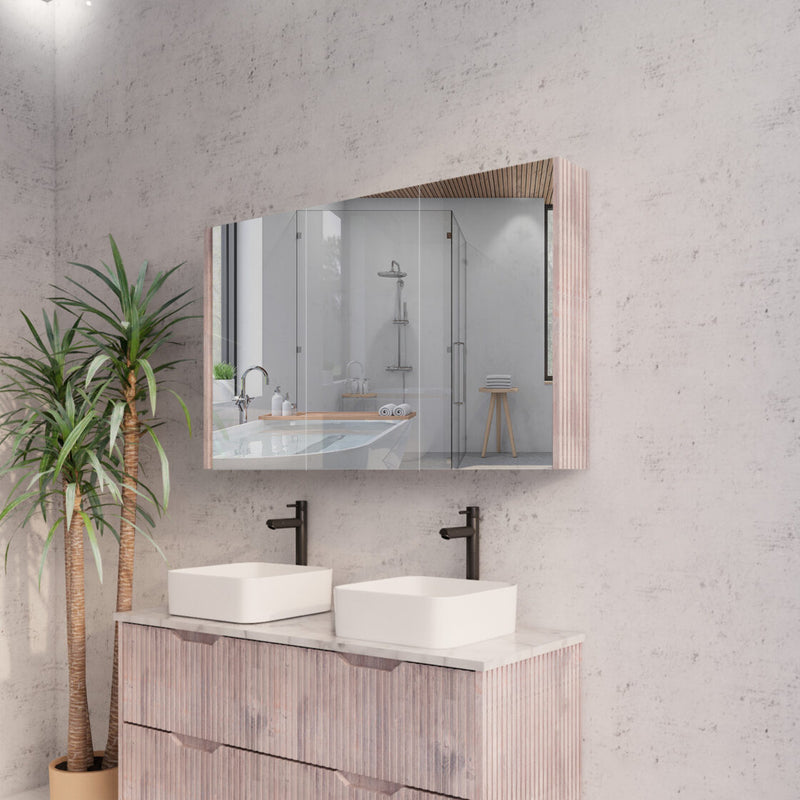 RIVA GENEVA FLUTED White Oak Mirror Shaving Cabinet 1200mm