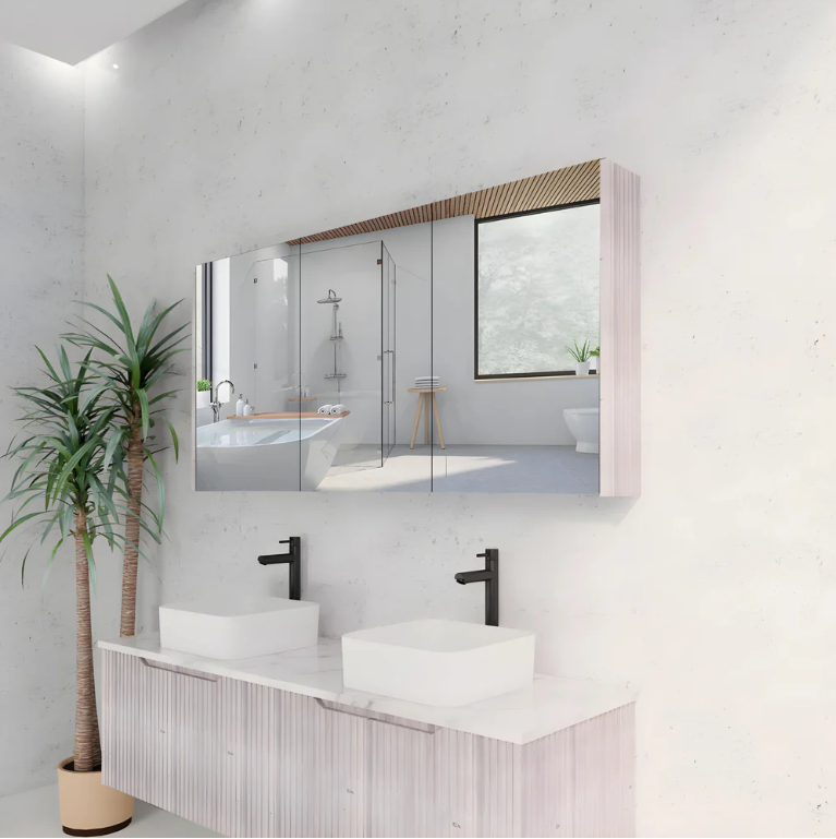 RIVA GENEVA FLUTED White Oak Mirror Shaving Cabinet 1500mm